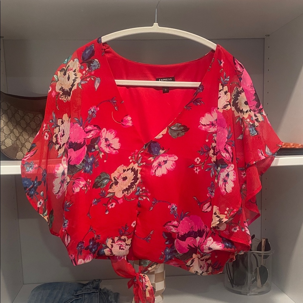 Express Red Floral Blouse